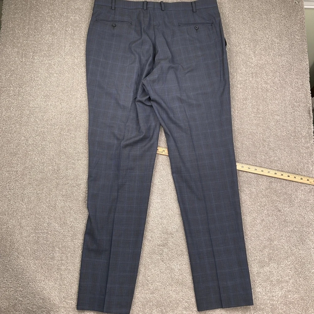 Austin Reed Ticknors Suit Mens 46L 39W 35L Gray Blue Plaid Classic 2 Button Wool